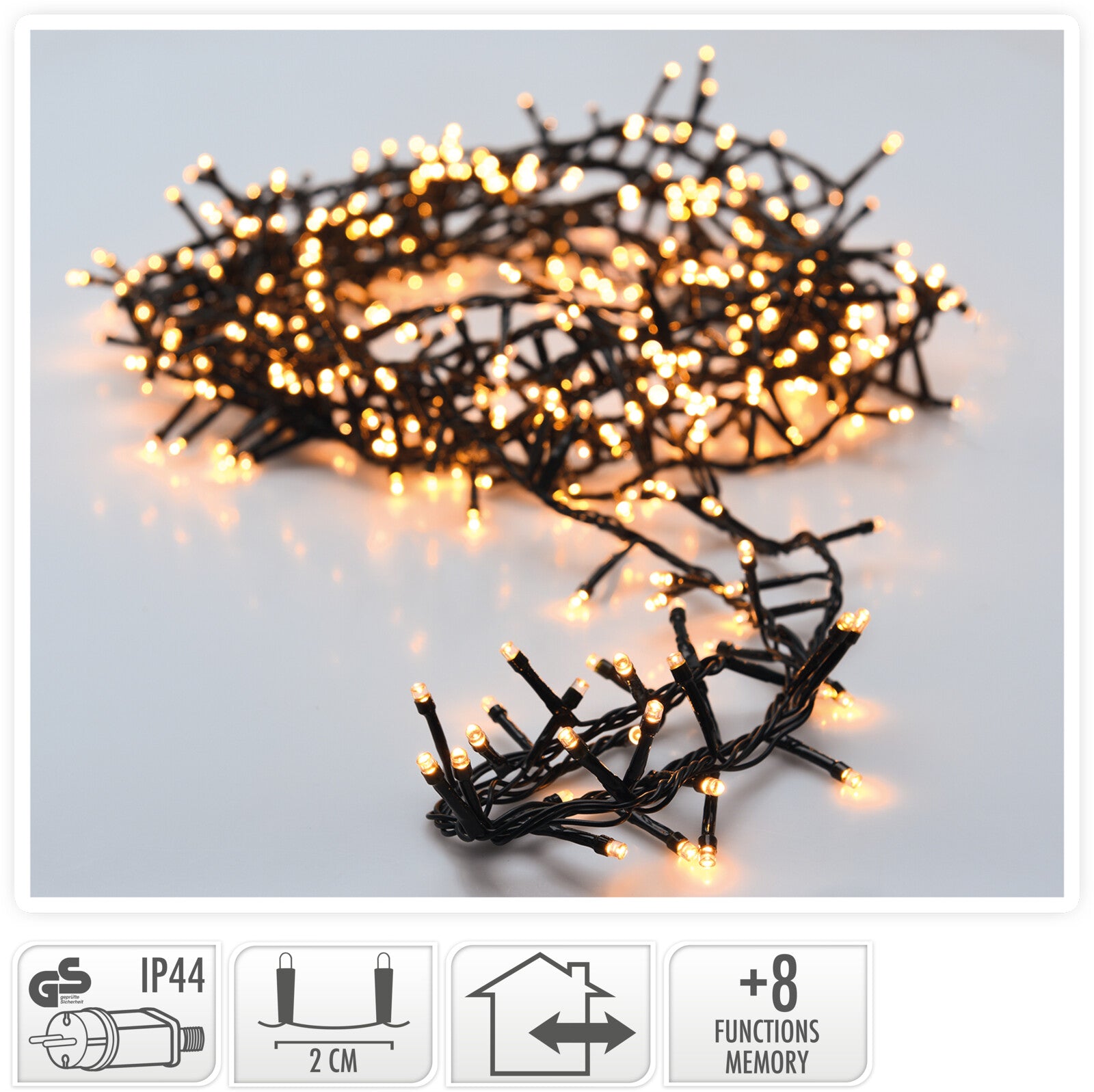 LUCI DI NATALE 1800 LED BIANCO CALDO 8 GIOCHI DI LUCE