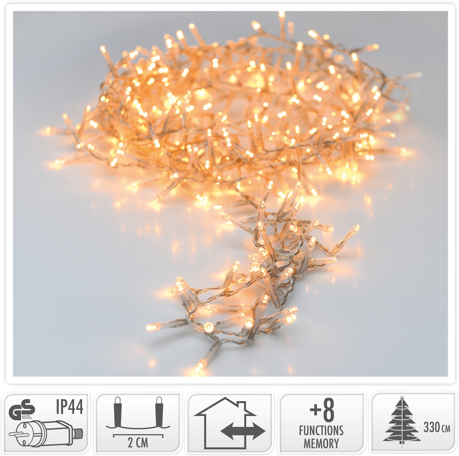 LUCI DI NATALE 1800 LED EXTRA BIANCO CALDO 8 GIOCHI DI LUCE