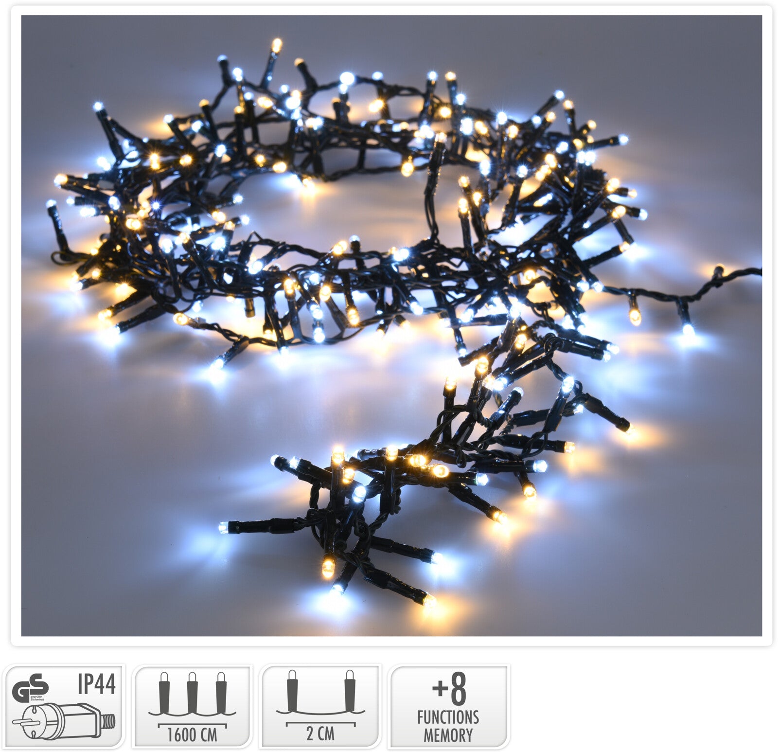 LUCI DI NATALE 800 LED BIANCO CALDO/FREDDO 8 GIOCHI DI LUCE