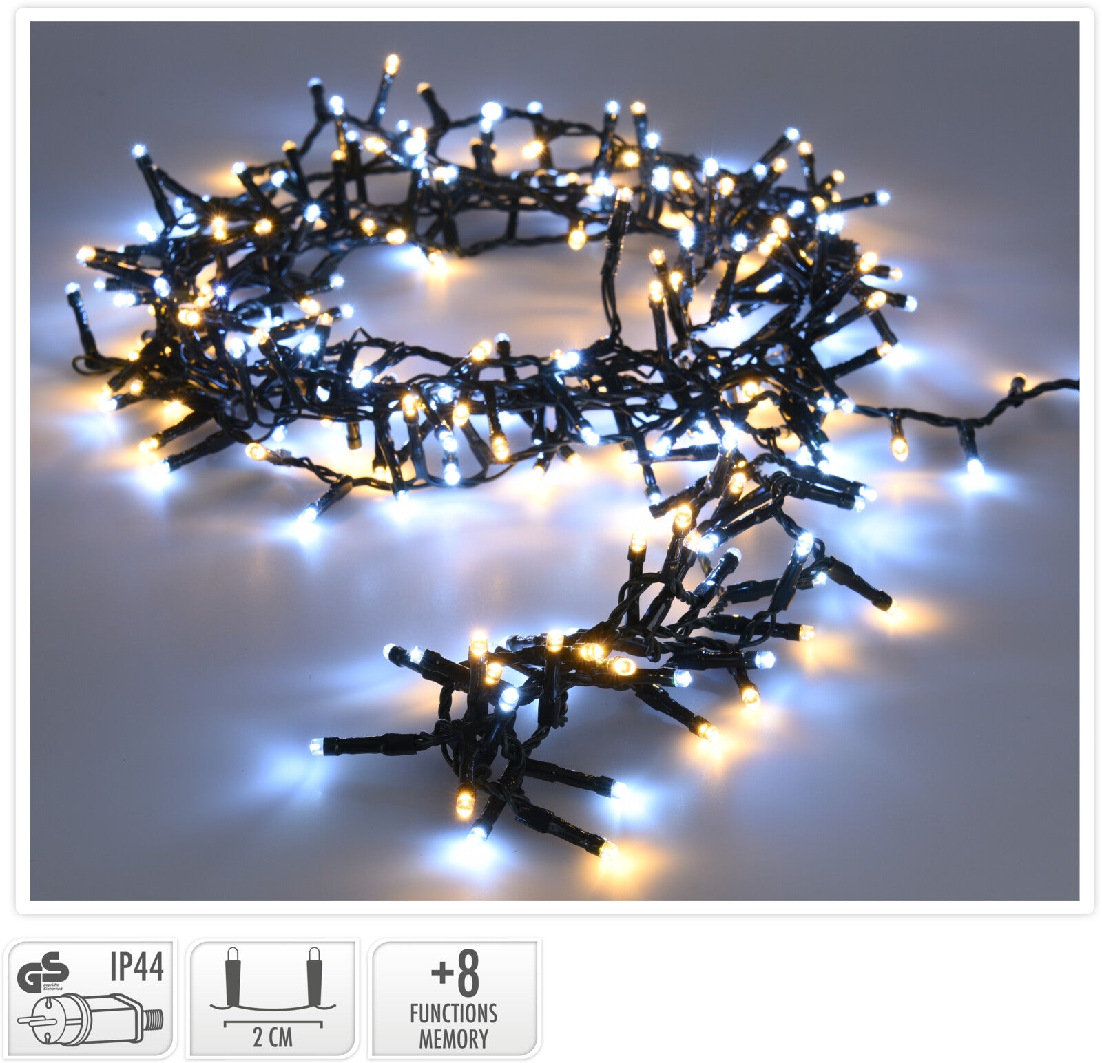 LUCI DI NATALE 1200 LED BIANCO CALDO/FREDDO 8 GIOCHI DI LUCE
