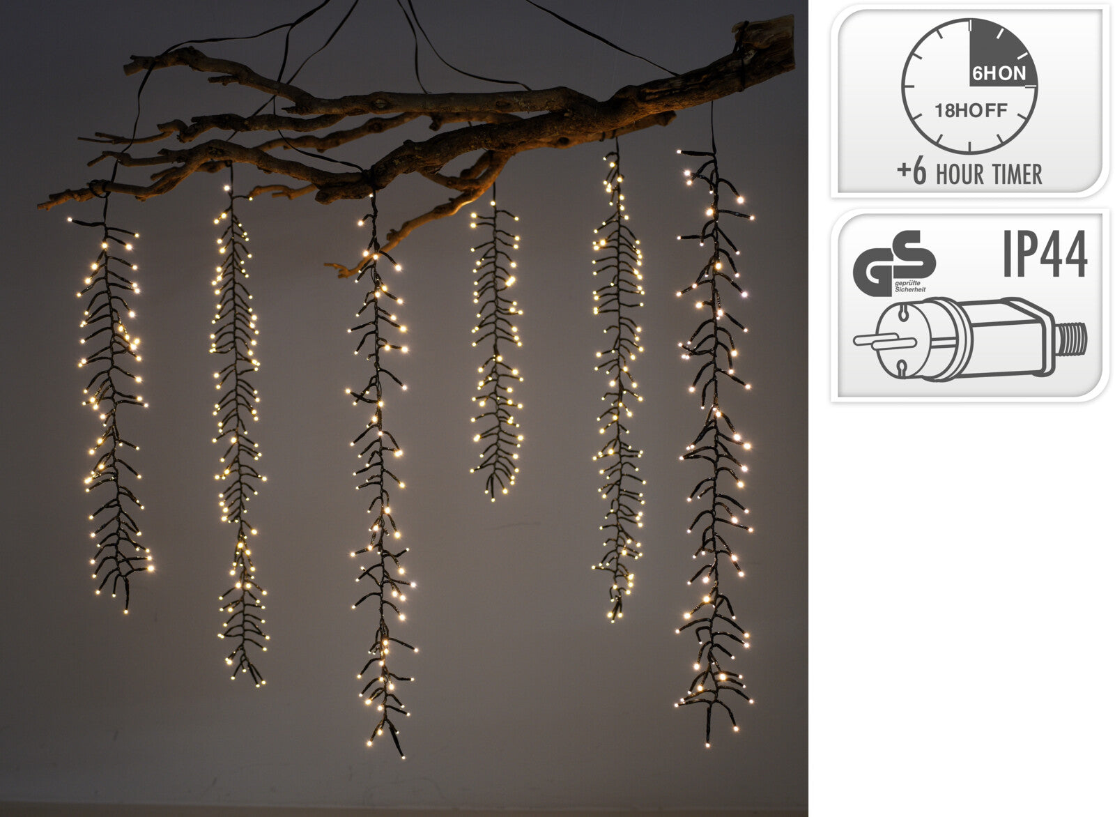 CASCATA 480 LED, 6 GRUPPI DA 80 LED, BIANCO CALDO