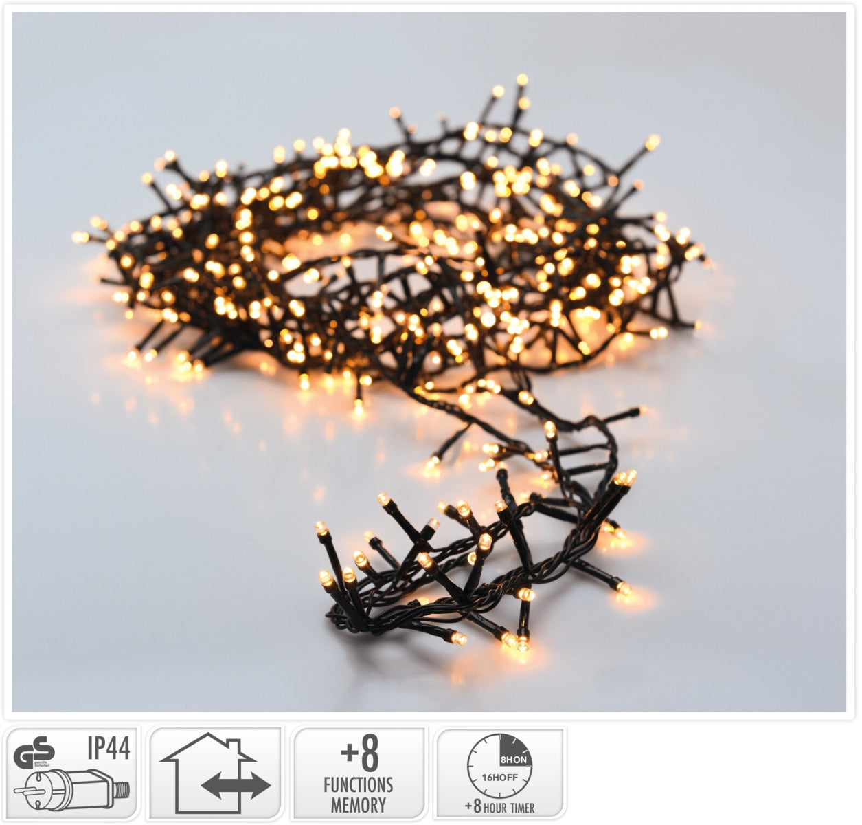 LUCI DI NATALE 400 LED, 8MT, 8 GIOCHI DI LUCE, BIANCO EXTRA CALDO