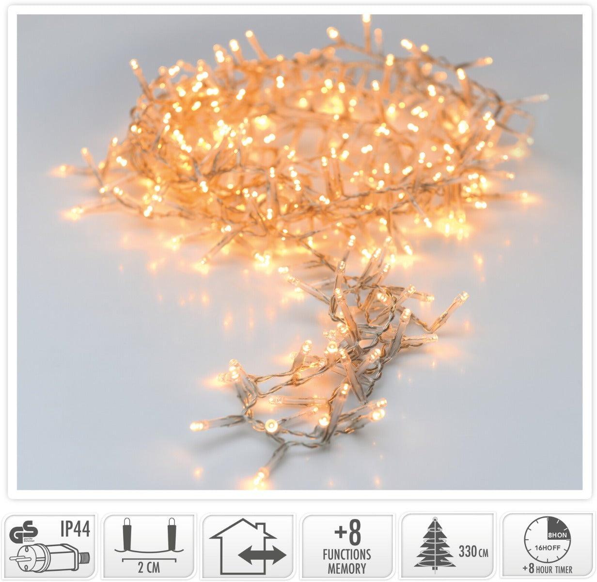 LUCI DI NATALE 1800 LED, 36MT, 8 GIOCHI DI LUCE, BIANCO EXTRA CALDO