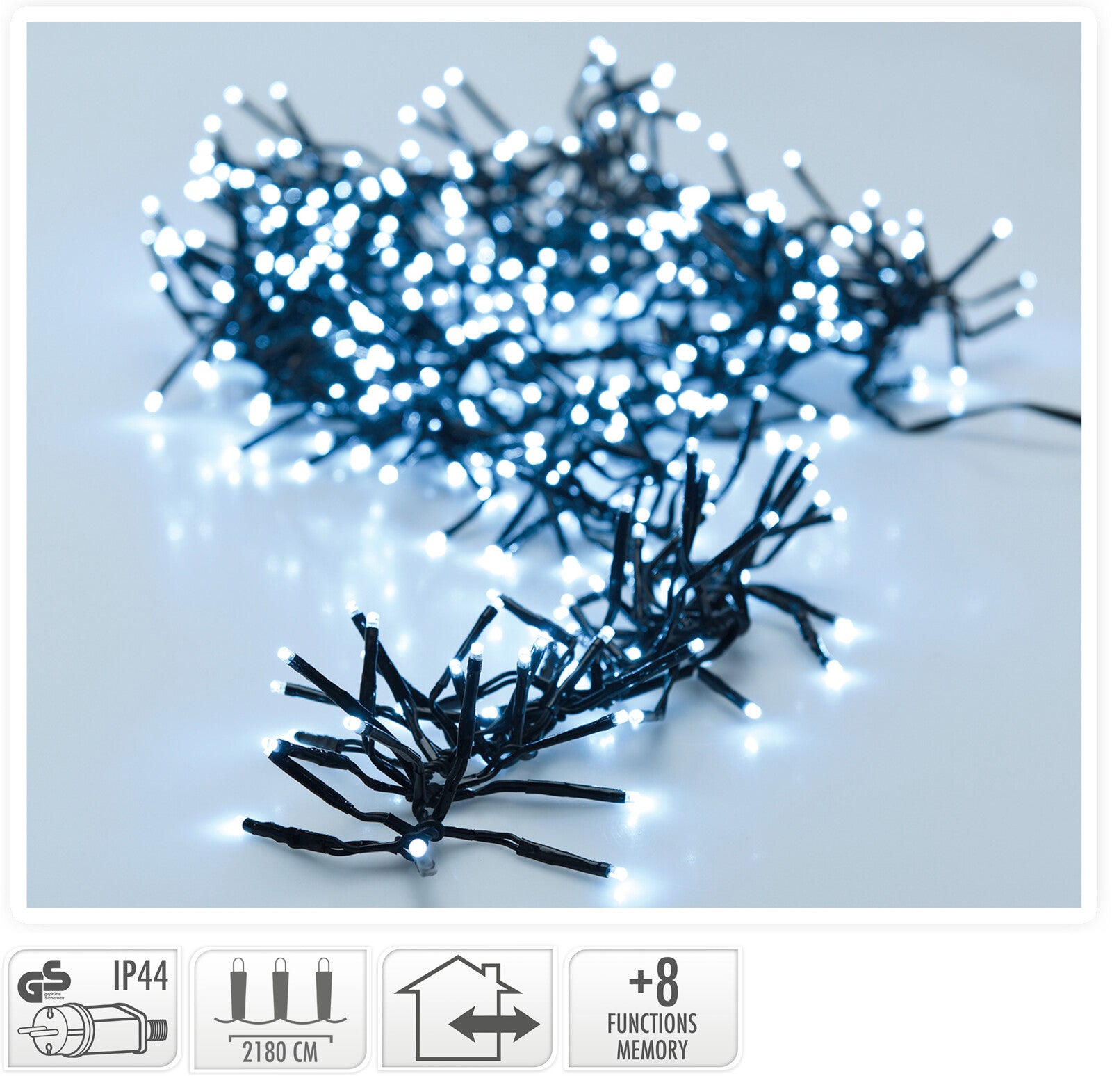 LUCI DI NATALE GHIRLANDA 3000 LED BIANCO FREDDO 8 GIOCHI DI LUCE