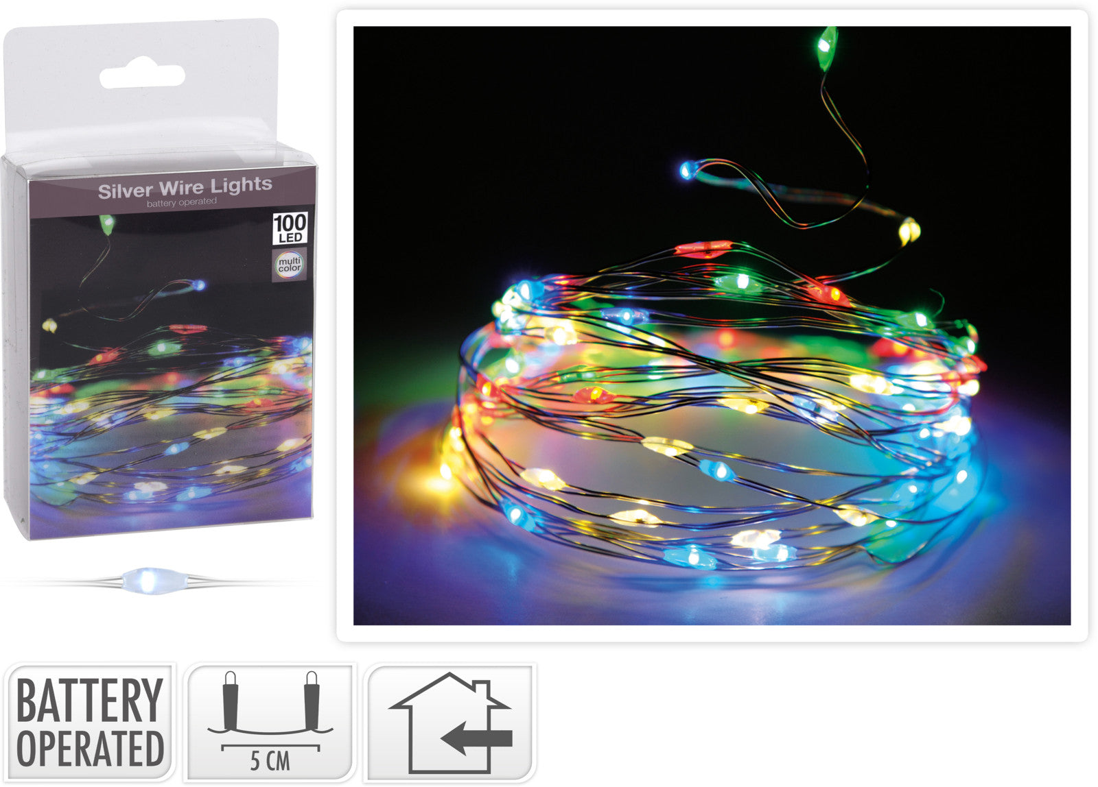 100 MICROLED LINEARI LUCI MULTICOLOR A BATTERIA