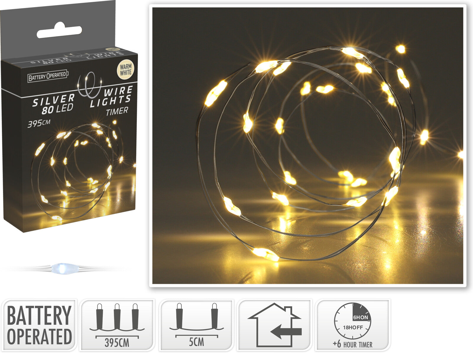 LUCI DI NATALE LED, 395CM, 80 LED, BIANCO CALDO