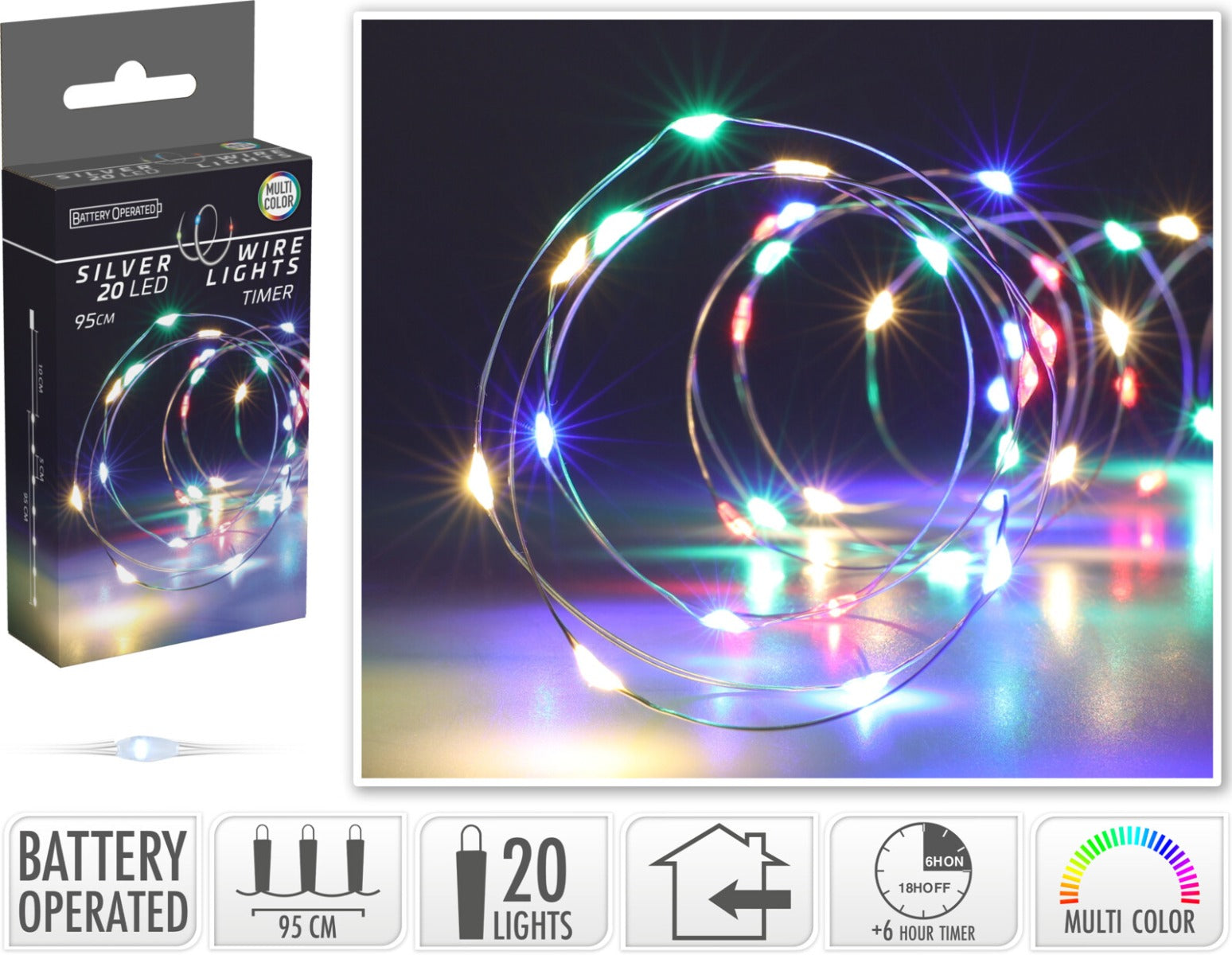 LUCI DI NATALE LED, 95CM, 20 LED, MULTICOLORE
