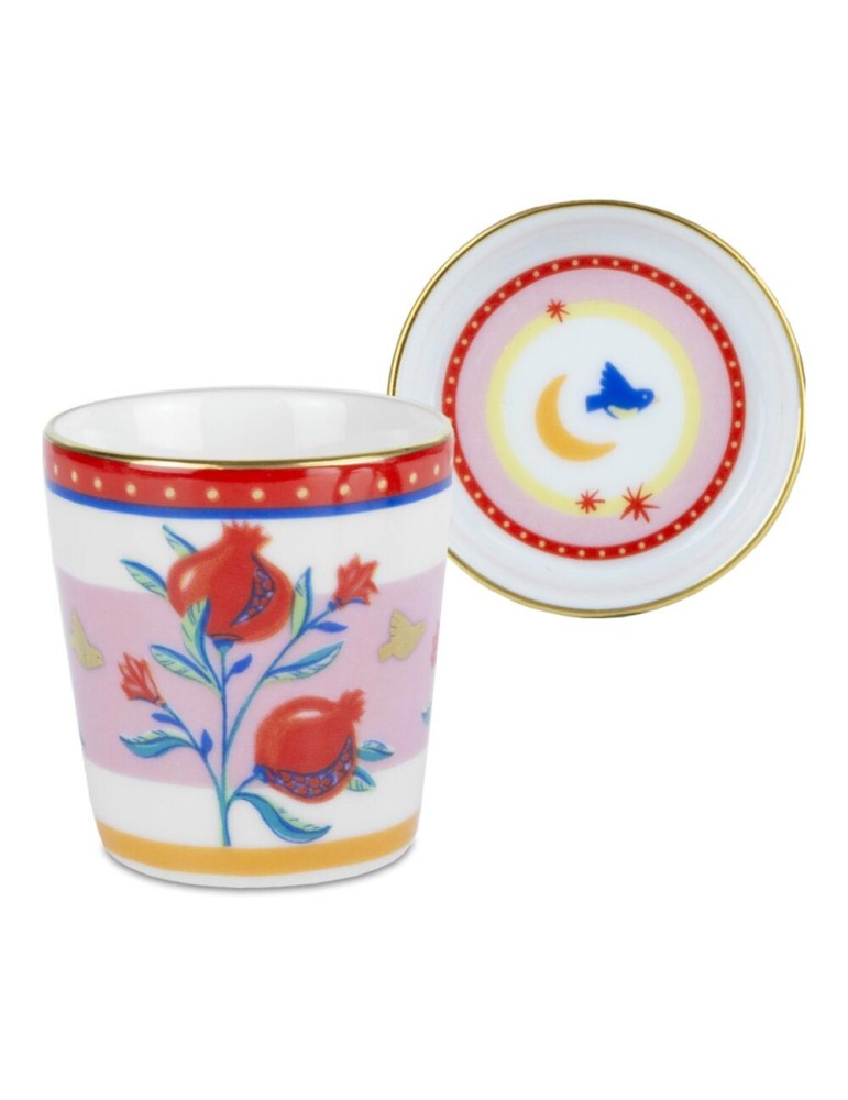 TAZZINA ESPRESSO CON PIATTINO/COPERCHIO, IN PORCELLANA, CON MELOGRANO, MAMMA MIA