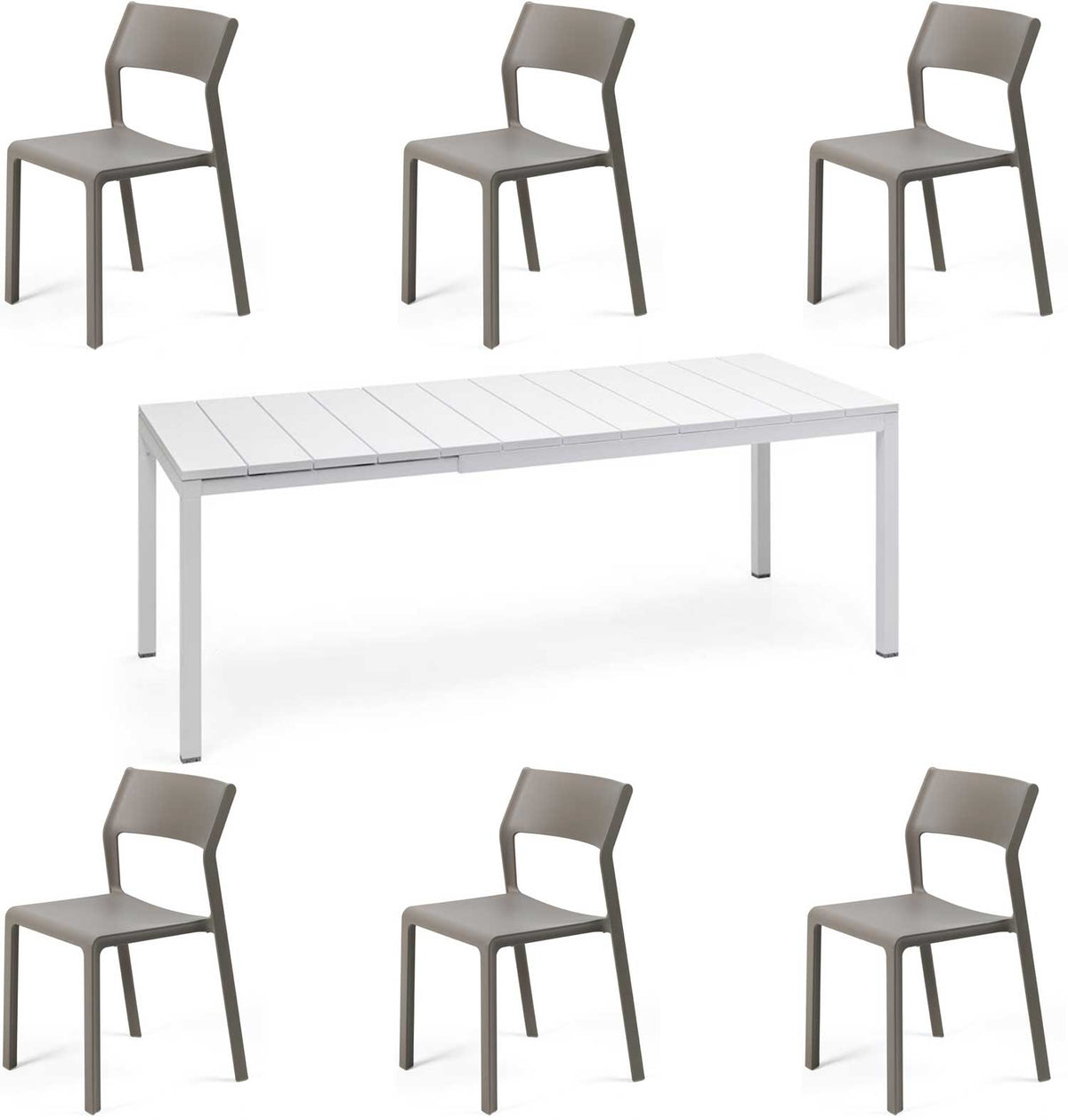 OFFERTA TAVOLO RIO 140/210 CON 6 SEDIE TRILL BISTROT BIANCO/TORTORA