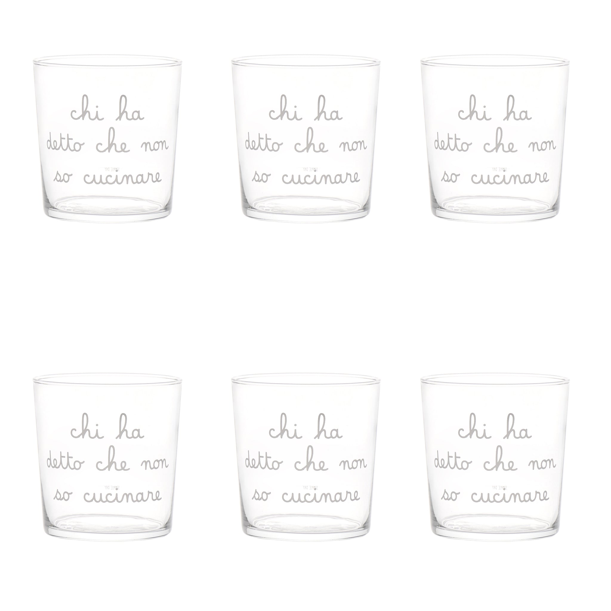 Set 6 Bicchieri acqua Chi ha detto che non so cucinare 35,5cl Serigrafia Bianca Simple Day