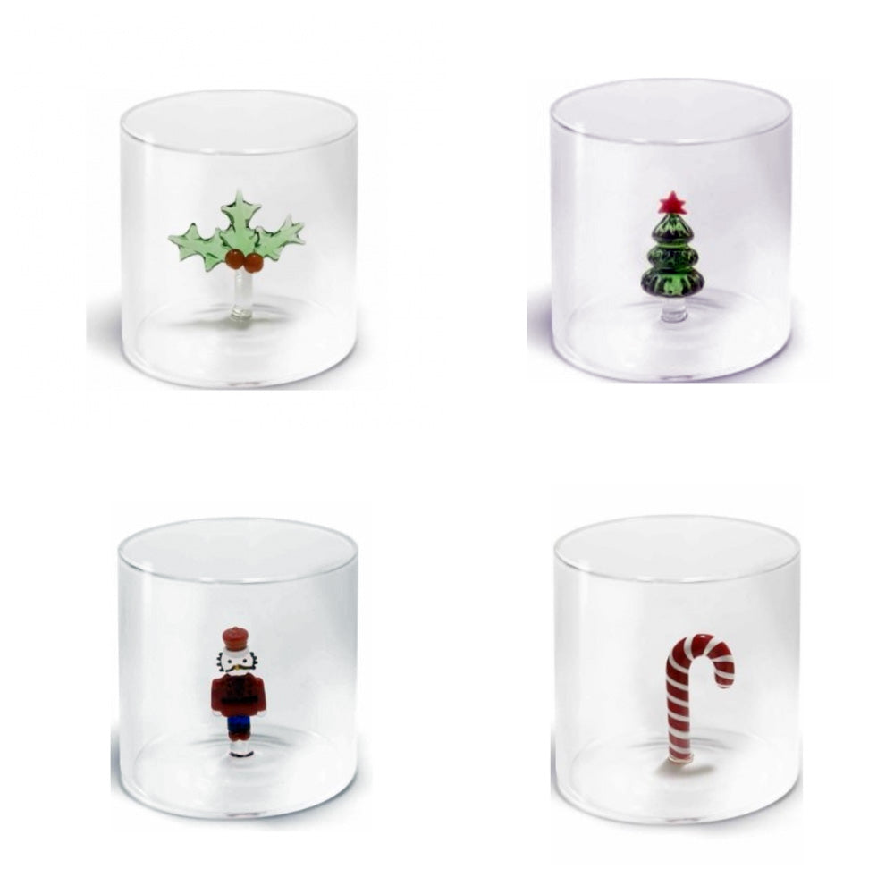 BICCHIERE DA ACQUA IN VETRO BOROSILICATO 250 ML DECORAZIONE NATALIZIA ASSORTITO