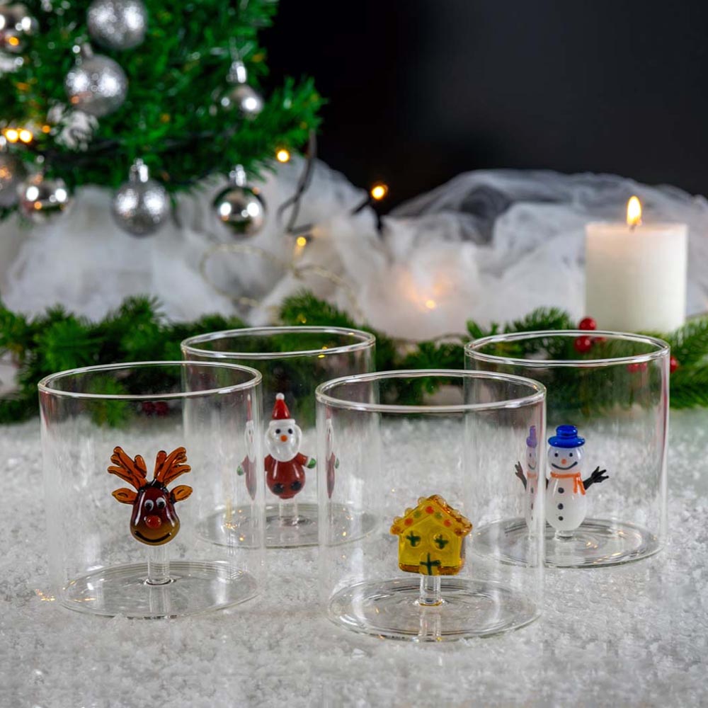 BICCHIERE IN VETRO BOROSILICATO 250ML NATALIZIO ASSORTITO