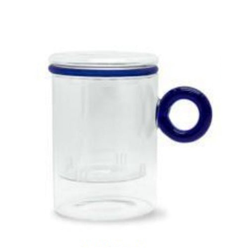 TISANIERA IN VETRO BOROSILICATO MANICO AD ANELLO BLU 450ML LINEA OLIMPIA