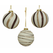 1 PALLINA DI NATALE IN VETRO CON DECORAZIONI ORO E MARRONE