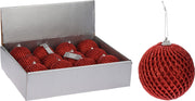 OFFERTA 6 PALLINE RETE 8CM ROSSO GLITTERATA