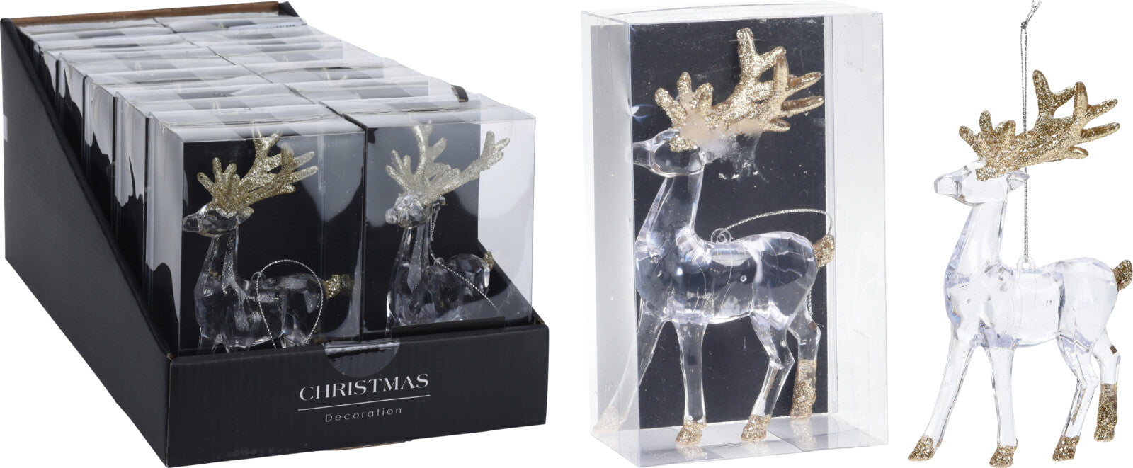 OFFERTA 3 PENDENTI A FORMA DI RENNA 10CM CHAMPAGNE APPENDIBILI MODELLO ASSORTITO