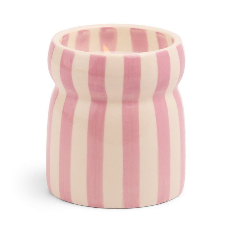 Candela in Ceramica a Strisce Lavanda Cabana 184g Rosa e Crema Paddywax