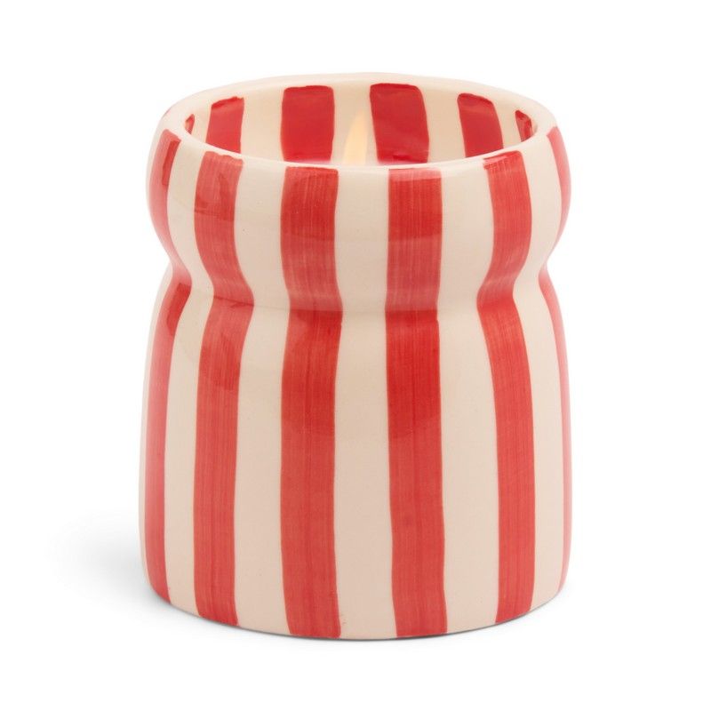 Candela in Ceramica Cabana a Strisce Rosse Hibiscus Bay 184g Paddywax