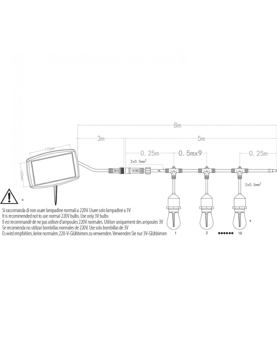 CATENA LUMINOSA SOARE CON 10 LAMPADINE LED 8 METRI