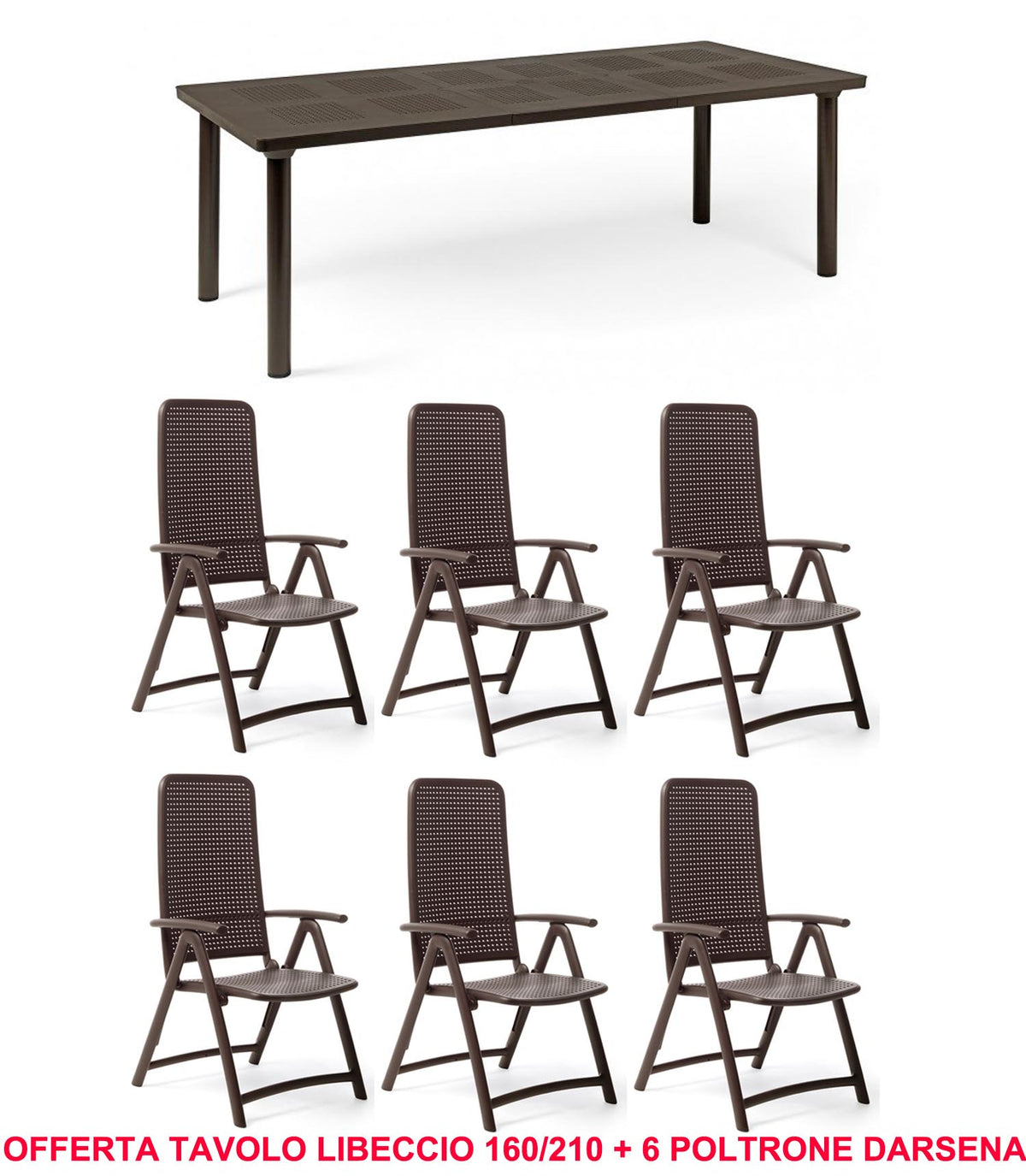 OFFRE : TABLE EXTENSIBLE LIBECCIO 160/220CM + 6 FAUTEUILS DARSENA DANS LES COULEURS DE VOTRE CHOIX