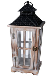 LANTERNA IN LEGNO NATURALE SBIANCATO RETTANGOLARE 20X20xH45CM