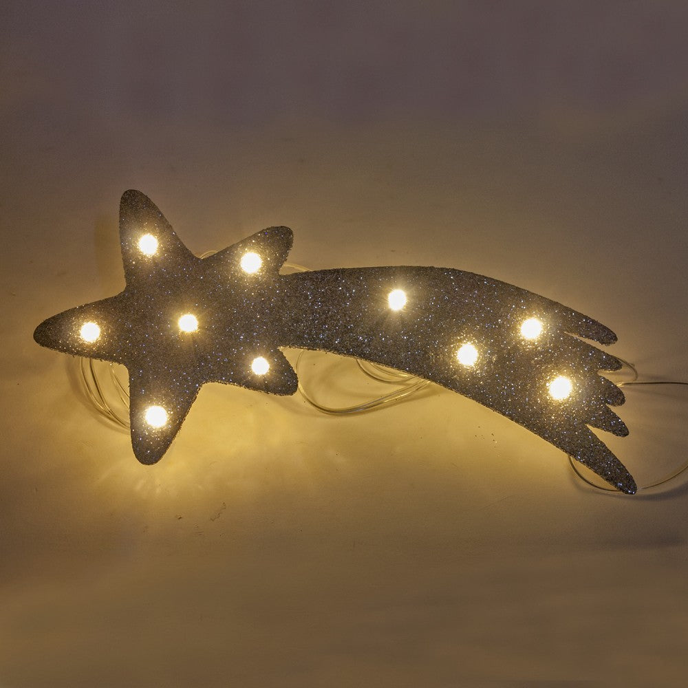 COMETINA ARGENTATA CON 10 LUCI 4,5V PER PRESEPE 18X8 CM