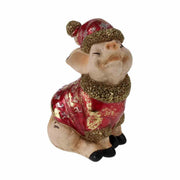 MAIALE ROSA CON VESTITO DI BABBO NATALE 12.5X10X17.5 IN POLIRESINA