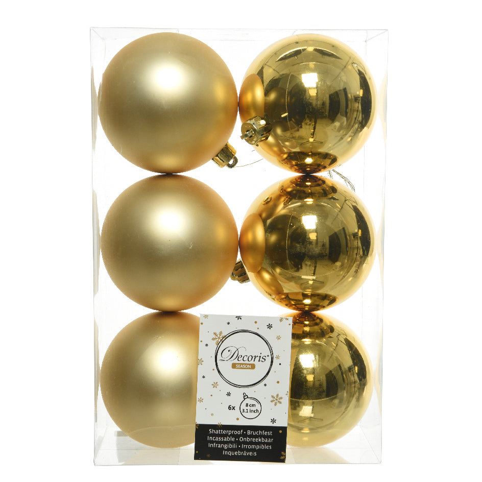 6 PALLINE 8CM ORO CHIARO OPACO/LUCIDO