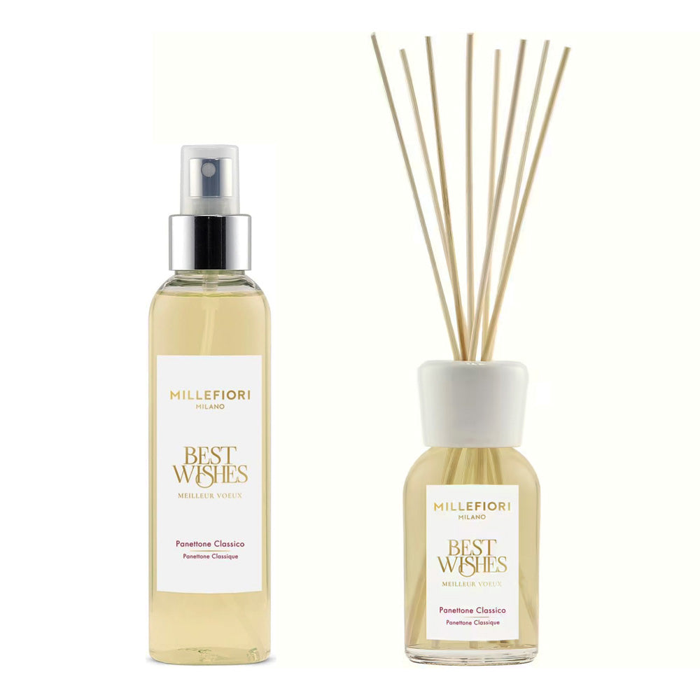 CONFEZIONE REGALO NATALE DIFFUSORE A BASTONCINI 100ML + SPRAY PROFUMAZIONE PANETTONE