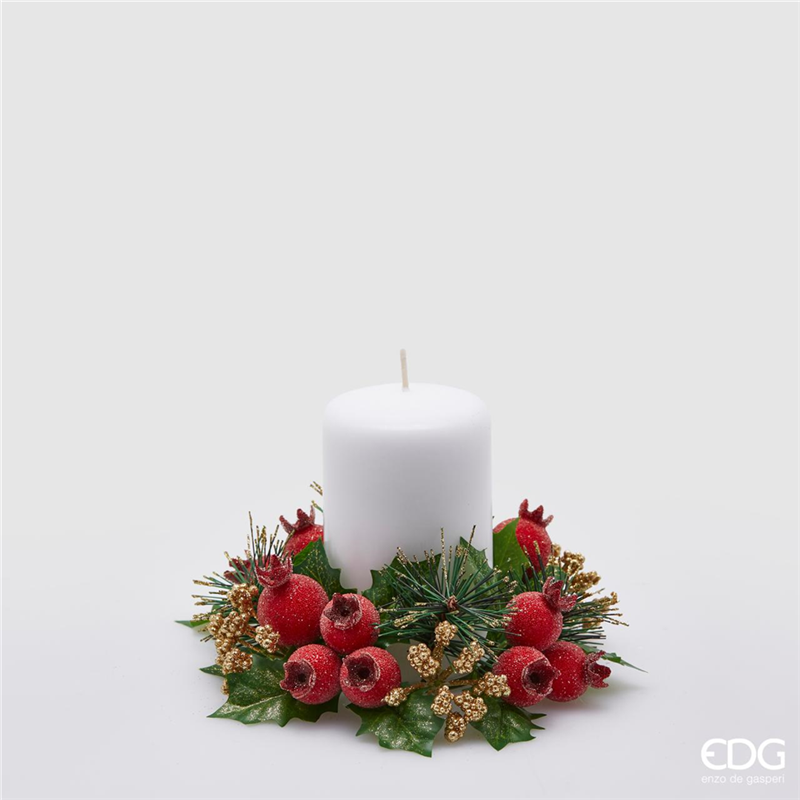 CORONA PORTA CANDELE CON BACCHE, Ø17CM