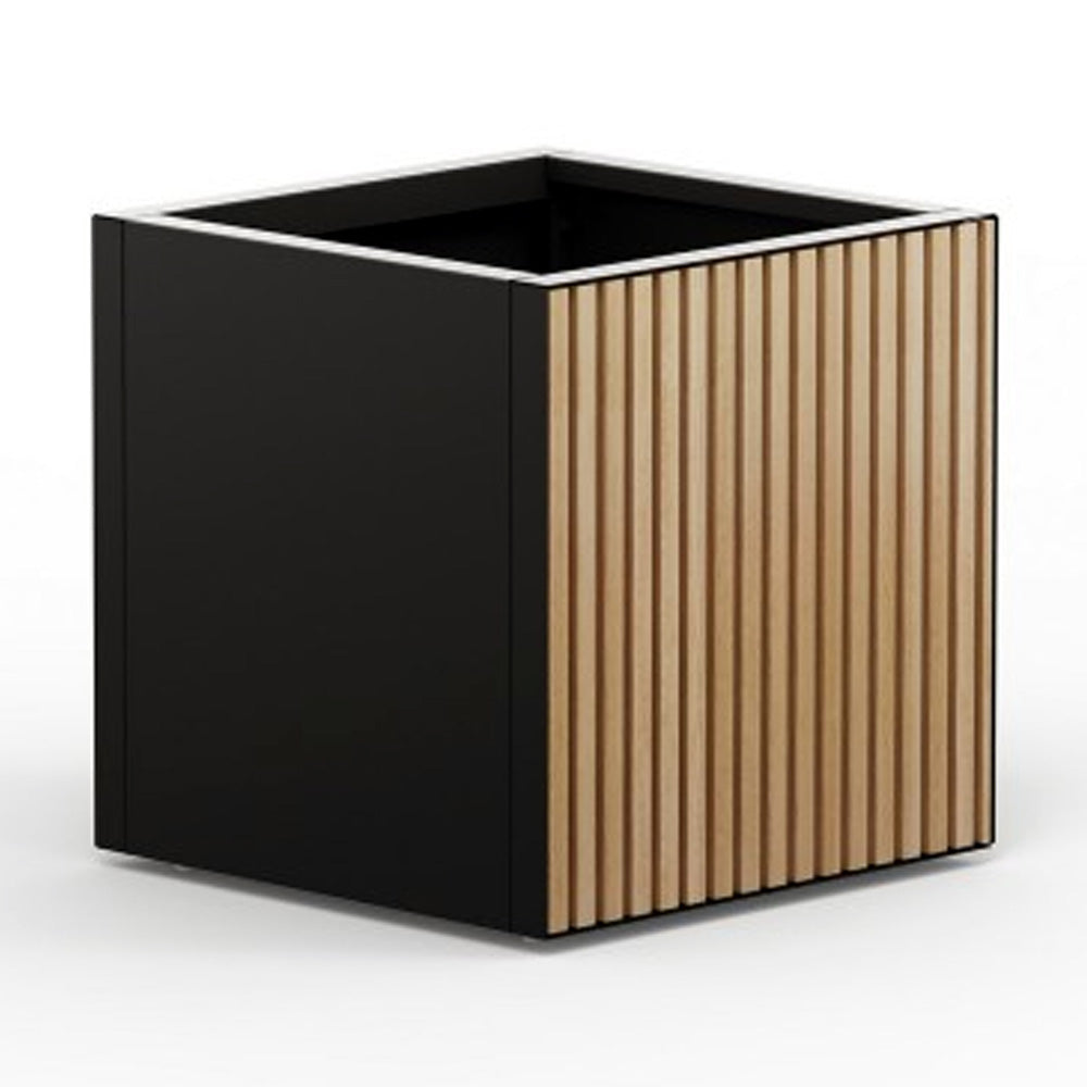 FIORIERA CUBO "DECO PLANTER" IN METALLO 50X50X50CM NERO E LEGNO