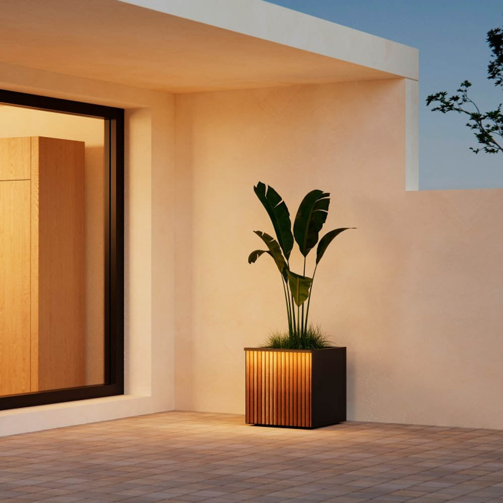 FIORIERA CUBO "DECO PLANTER" IN METALLO 50X50X50CM NERO E LEGNO