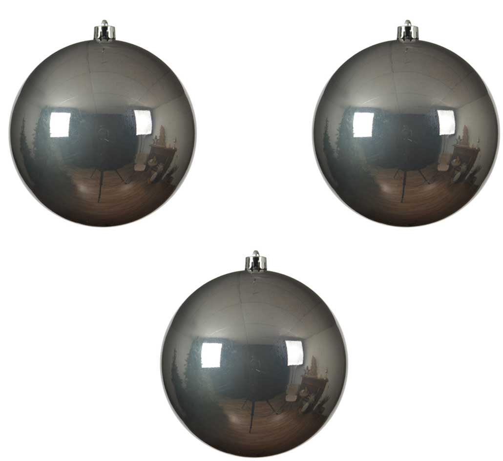 OFFERTA 3 PALLINE 14 CM GRIGIO TORTORA LUCIDO