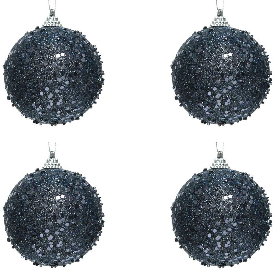 OFFERTA 4 PALLINE 8CM CON GLITTER BLU NOTTE
