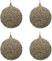 OFFERTA 4 PALLINE DI NATALE MARRONE GLITTER 8CM