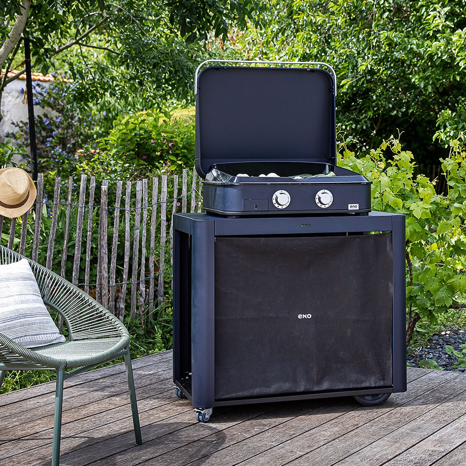 ENO Carrello barbecue Achille con tendina in acciaio zincato 81x92x55 cm blu navy