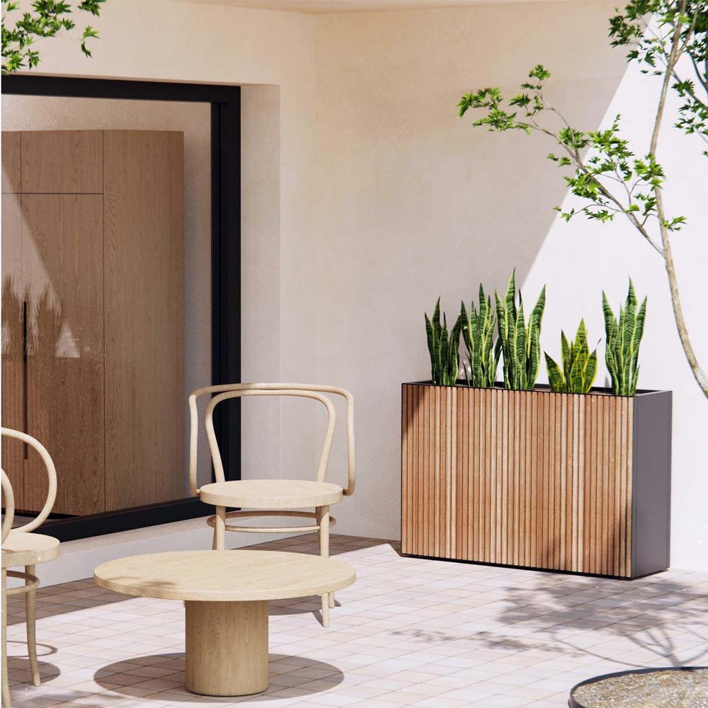 FIORIERA "DECO PLANTER" IN METALLO 120X40X80CM NERO E LEGNO