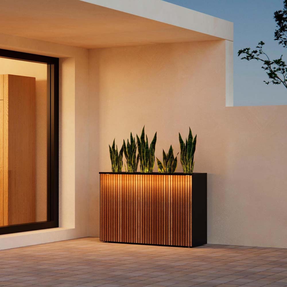 FIORIERA "DECO PLANTER" IN METALLO 120X40X80CM NERO E LEGNO