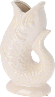 Keramikvase, Fisch mit offenem Maul, 16 x 9,7 x 26,5 cm, Weiß