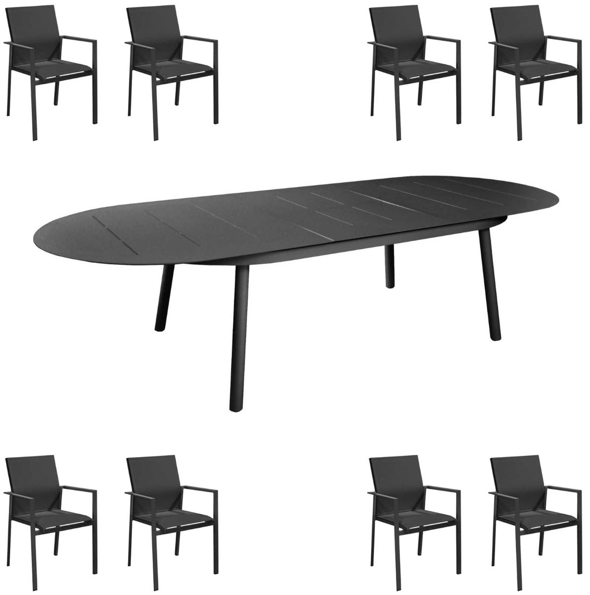 OFFERTA TAVOLO DUBLINO OVALE ALLUNGABILE 230/300X120CM GRAFITE +8 POLTRONE DELIA GRAFITE