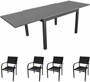 OFFERTA TAVOLO ALLUNGABILE IN VETRO 140/240X90 GRAFITE/GRIGIO ELISE + 4 POLTRONE GRAFITE