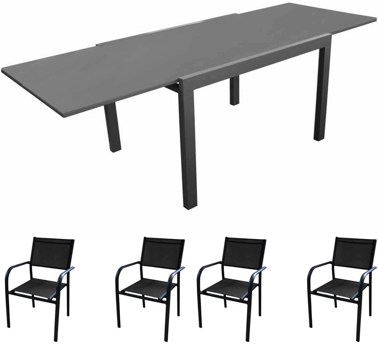 OFFERTA TAVOLO ALLUNGABILE IN VETRO 140/240X90 GRAFITE/GRIGIO ELISE + 4 POLTRONE GRAFITE