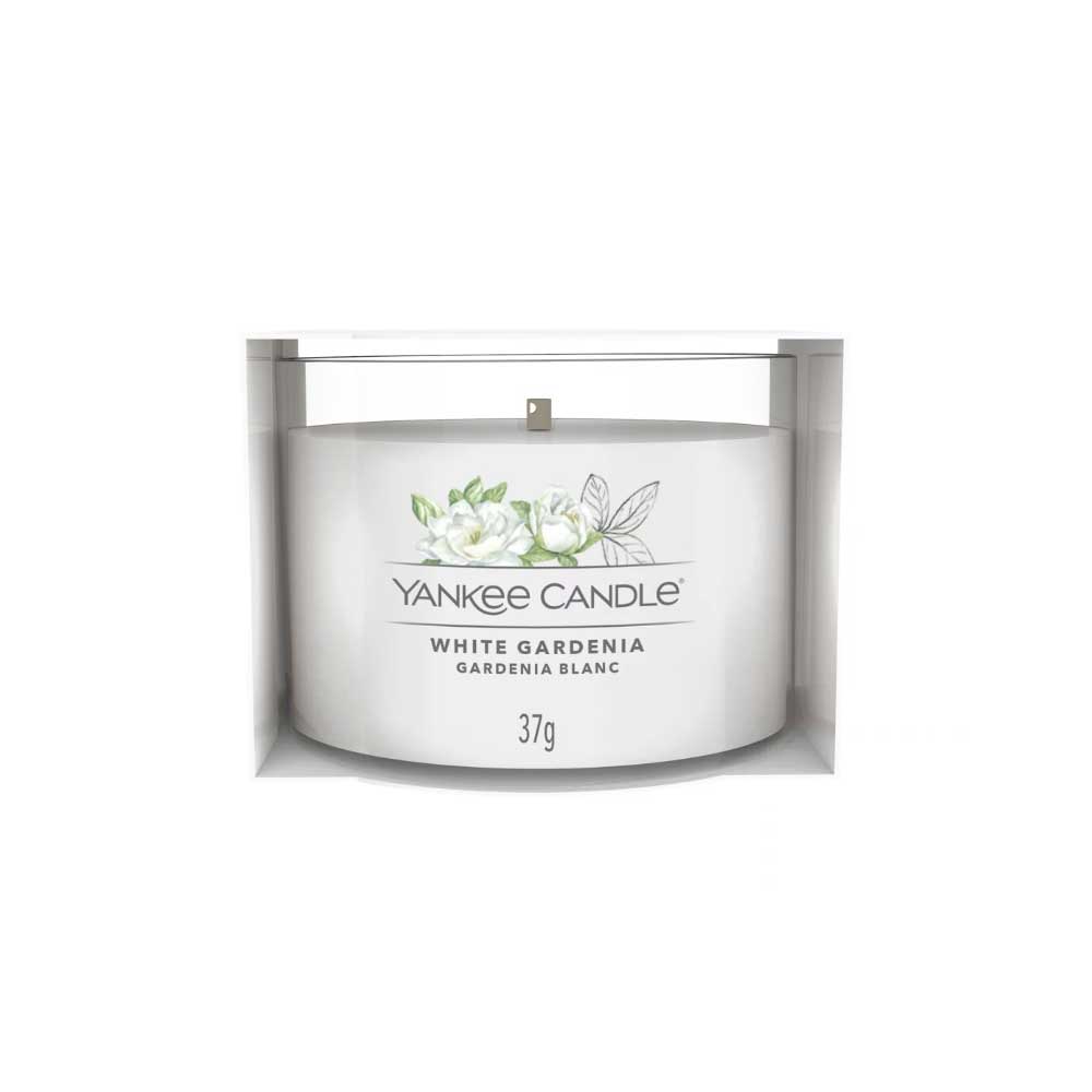 CANDELA VOTIVE IN VETRO SINGOLA WHITE GARDENIA