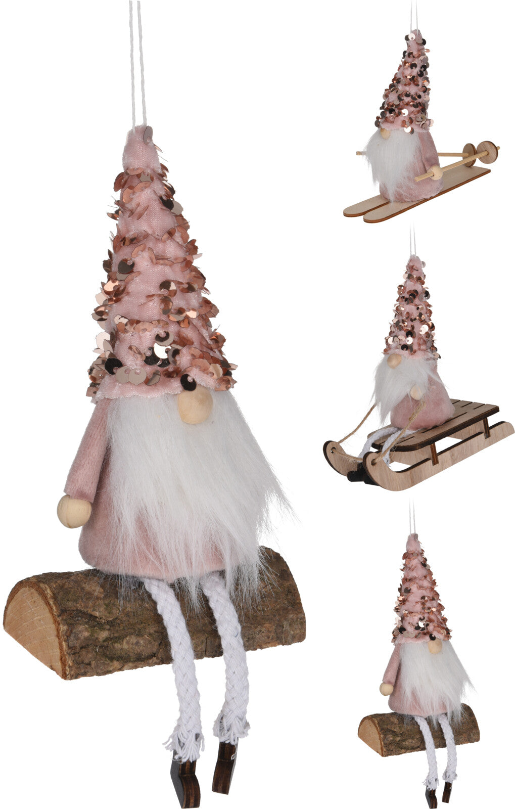 BABBO NATALE SU TRONCO DA APPENDERE ROSA 15CM