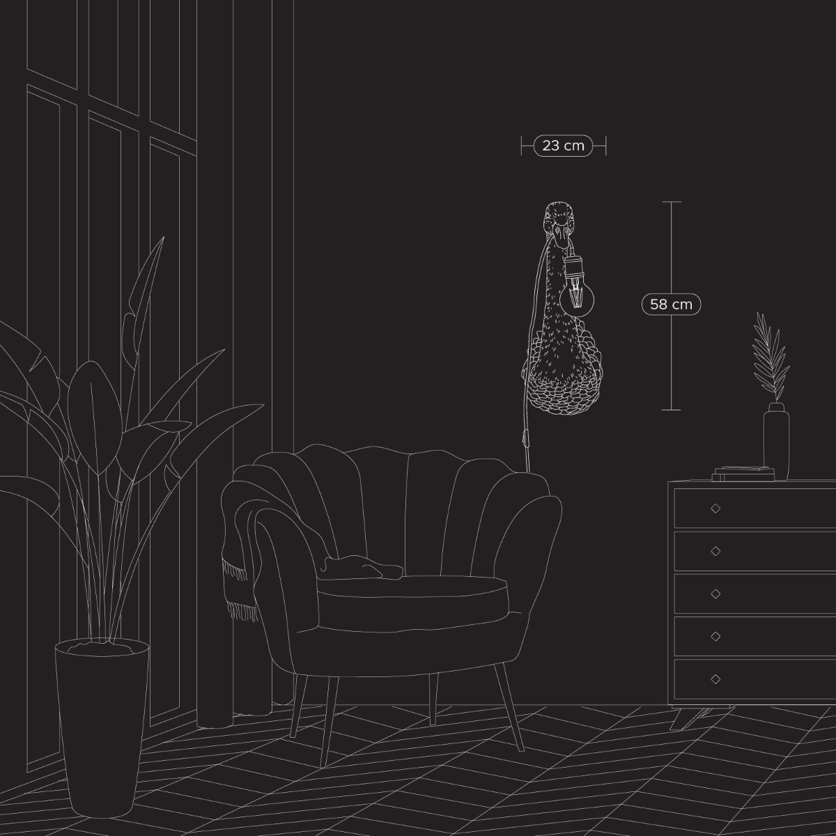 LAMPADA DA MURO CIGNO PETRA 23X23X57,5 NERO
