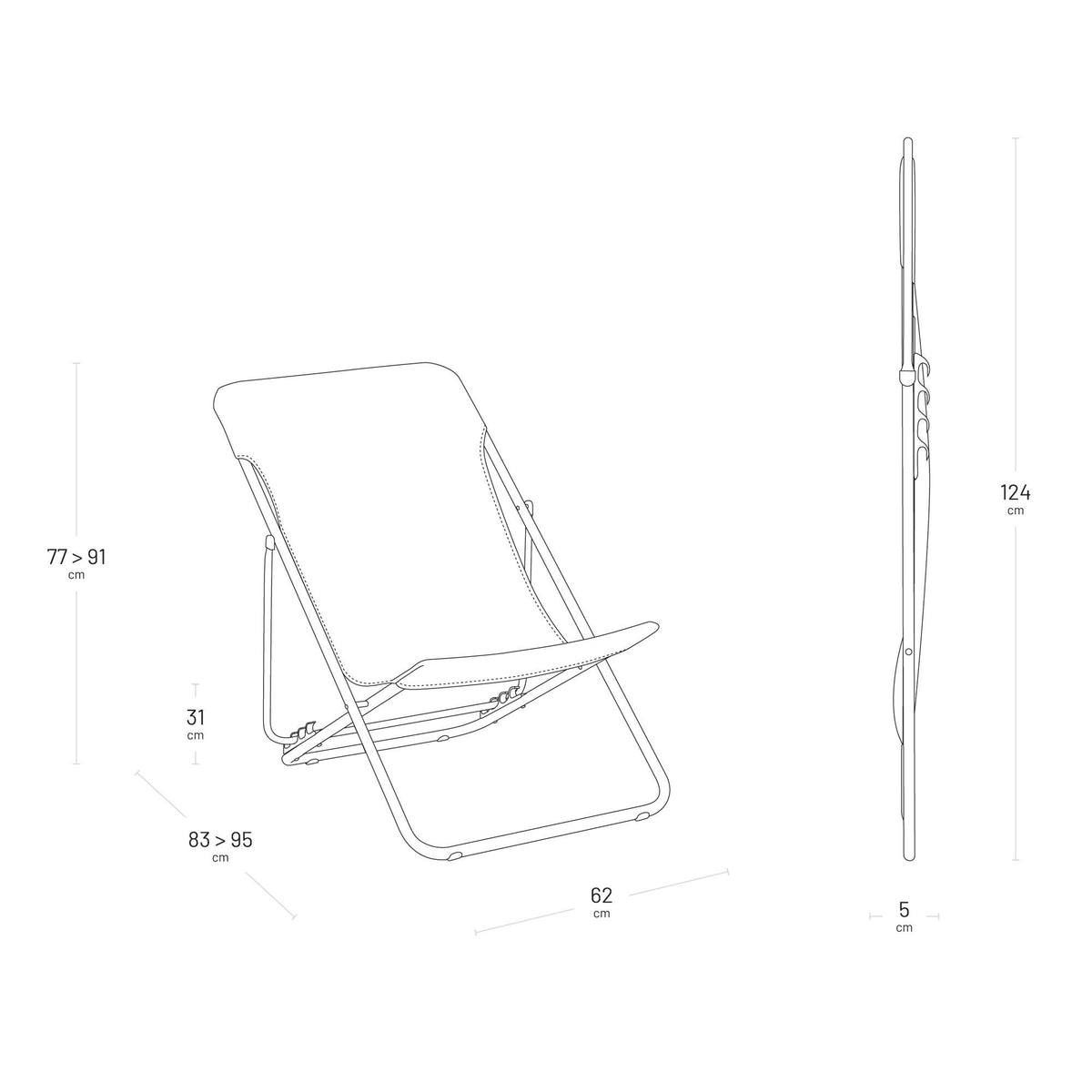 Lafuma Maxi Transat Klappliege mit verschiedenen Positionen, Ozeanblau, 58 cm