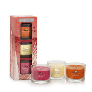 CONFEZIONE REGALO CON 3 CANDELE VOTIVE IN VETRO