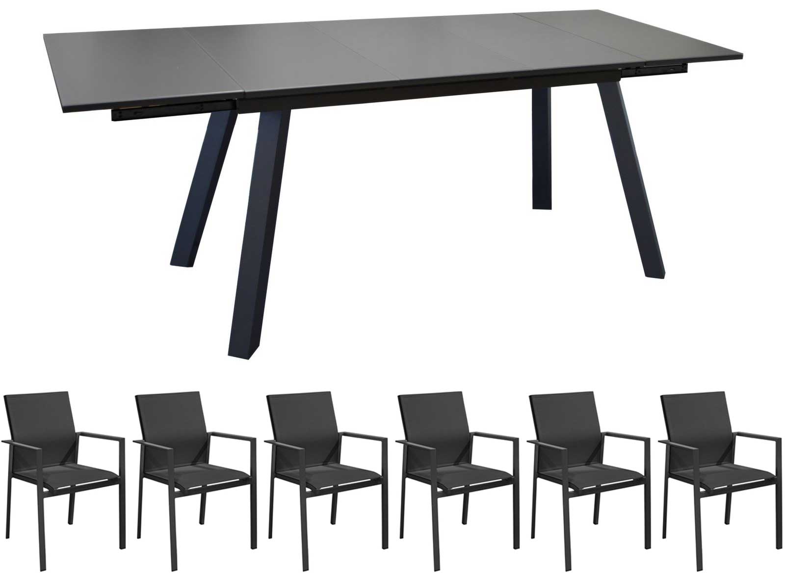 OFFERTA TAVOLO AGRA ALLUNGABILE 150/200/250X90 GRAFITE + 6 POLTRONE DELIA