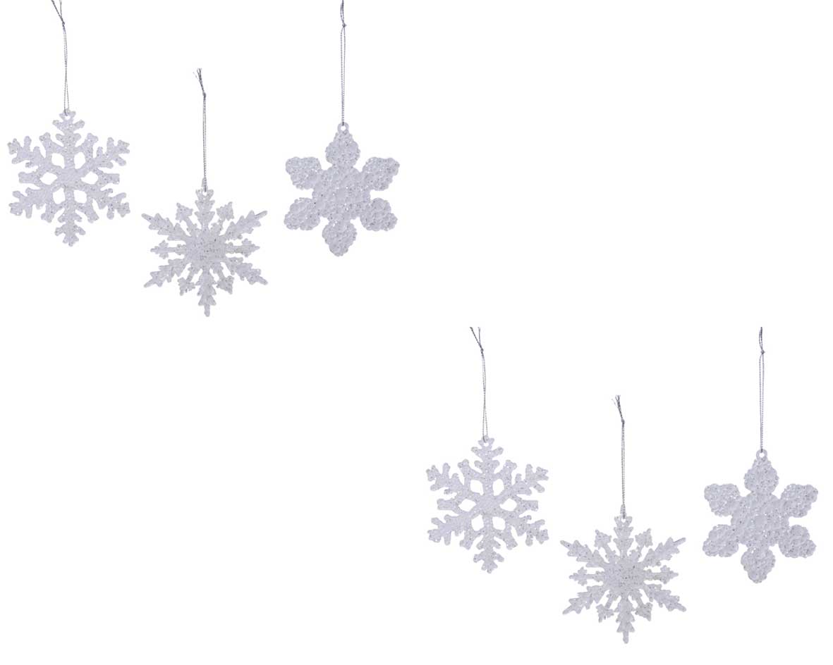 OFFERTA 6 FIOCCHI DI NEVE APPENDIBILI 10X10X0,5CM ASSORTITI
