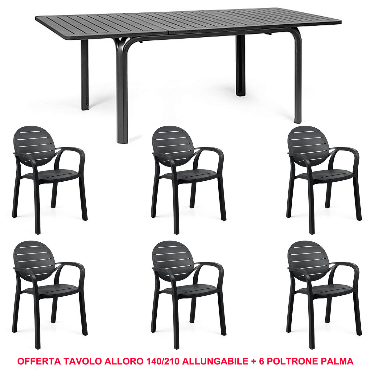 OFFERTA TAVOLO ALLORO ESTENSIBILE 140/210CM + 6 POLTRONE PALMA COLORE A SCELTA